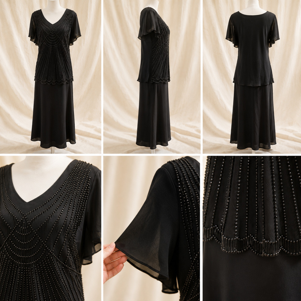 SL Fashions 24W Black Beaded Gown Plus Size Evening Formal Mother Bride Dress